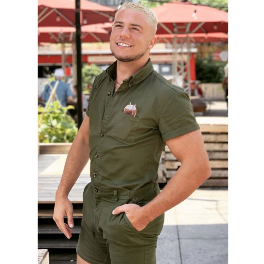 Men's Green Short Sleeve Jumpsuit